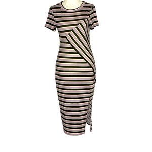 Live To Be Spoiled Rib Knit Midi Dress Side Slit Striped S